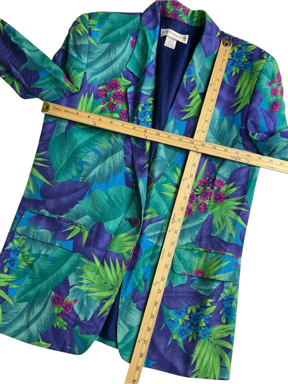 Vintage Liz Claiborne Collection Tropical Linen Blazer Floral Palm Print Women's - Picture 5 of 7